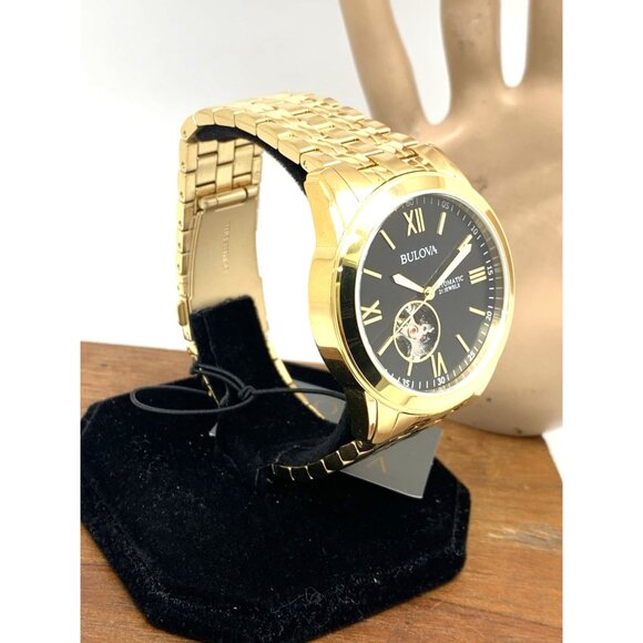 Bulova Men's Watch 97A132 Automatic Black Dial Gold Stainless Steel 42mm - Picture 15 of 15